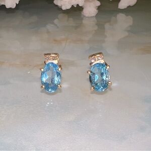 14k Gold Blue Topaz and Diamond Stud Earrings